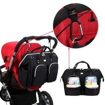 Diaper Bag Totes with Changing Pad & Stroller Straps, Large Portable Newborn Baby Bags, Unisex and Stylish Travel Diaper Backpacks for Mom and Dad (Black)