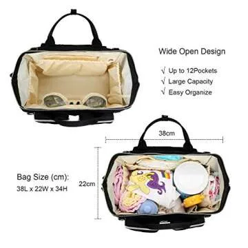 Diaper Bag Totes with Changing Pad & Stroller Straps, Large Portable Newborn Baby Bags, Unisex and Stylish Travel Diaper Backpacks for Mom and Dad (Black)