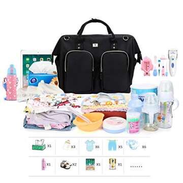 Diaper Bag Totes with Changing Pad & Stroller Straps, Large Portable Newborn Baby Bags, Unisex and Stylish Travel Diaper Backpacks for Mom and Dad (Black)