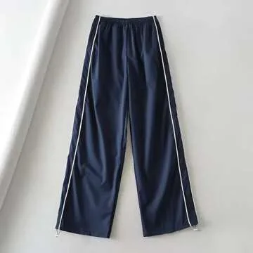 XPONNI Track Pants Women Baggy Pants Y2k Pants Parachute Pants for Women Y2K Clothing (Navy,M,Medium)