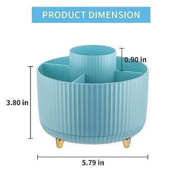 Marbrasse Desk Organizer, 360-Degree Rotating Pen Holder for Desk, Desk Organizers and Accessories with 5 Compartments Pencil Organizer, Art Supply Storage Box Caddy for Office, Home （Light Blue）