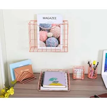 Superbpag Rose Gold 5 in 1 Desk Organizer Set