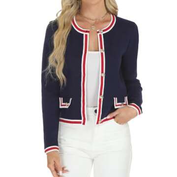 Tanou Women's Fall Trendy Preepy Crewneck Long Sleeve Casual Button Down Short Cardigan Sweater Lady...