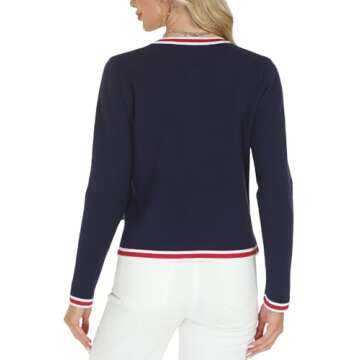 Tanou Women's Fall Trendy Preepy Crewneck Long Sleeve Casual Button Down Short Cardigan Sweater Lady Jackets Navy Blue