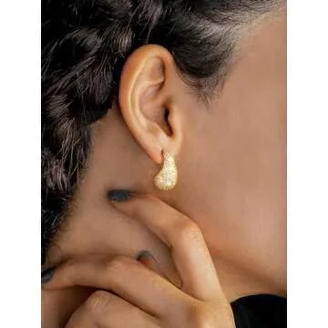 SWEETV Chunky Gold Hoop Earrings, Teardrop Chunky Gold Hoop Earrings for Women Trendy, Gold Statement Stud Earrings Jewelry