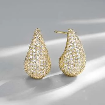 SWEETV Chunky Gold Hoop Earrings, Teardrop Chunky Gold Hoop Earrings for Women Trendy, Gold Statement Stud Earrings Jewelry