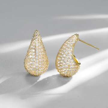 SWEETV Chunky Gold Hoop Earrings, Teardrop Chunky Gold Hoop Earrings for Women Trendy, Gold Statement Stud Earrings Jewelry