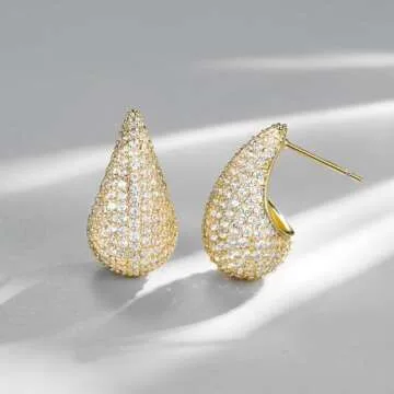 SWEETV Chunky Gold Hoop Earrings, Teardrop Chunky Gold Hoop Earrings for Women Trendy, Gold Statement Stud Earrings Jewelry