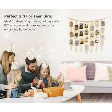 Mkono Macrame Hanging Photo Display with Lights - Stylish Decoration