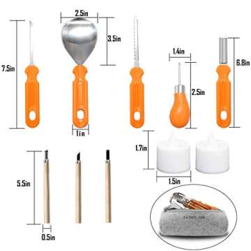 FATHER.SON 8PCS Halloween Pumpkin Carving Tools Kit & 2 LED Candles light & 100 Stencils Ebook & Instructions Packing With Stylish Pen Bags, Jack-O-Lanterns Professional DIY Stainless Steel Set