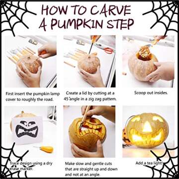 FATHER.SON 8PCS Halloween Pumpkin Carving Tools Kit & 2 LED Candles light & 100 Stencils Ebook & Instructions Packing With Stylish Pen Bags, Jack-O-Lanterns Professional DIY Stainless Steel Set