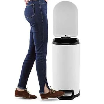 happimess HPM1010C Roland 10.6-Gallon Step-Open Trash Can with Soft-Close Lid, Modern, Minimalistic, Fingerprint Proof for Home, Kitchen, Laundry Room, Office, Bedroom, Bathroom, White