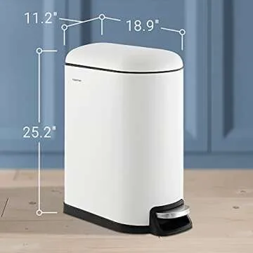 happimess HPM1010C Roland 10.6-Gallon Step-Open Trash Can with Soft-Close Lid, Modern, Minimalistic, Fingerprint Proof for Home, Kitchen, Laundry Room, Office, Bedroom, Bathroom, White