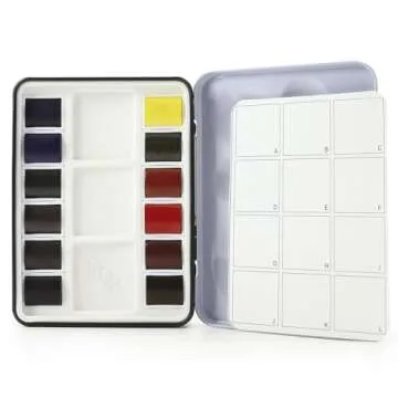 QoR Mini Set by GOLDEN, 12 Half Pan Watercolors, Professional Watercolor Paint Set