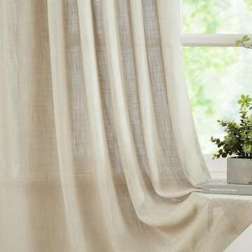 WEST LAKE Bailey Oatmeal Tan Pinch Pleated Semi Sheer Curtain Panels 84 Inches Length with Hooks,Boh...