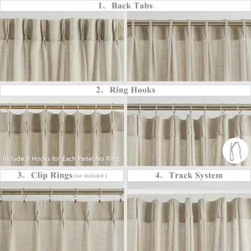 WEST LAKE Bailey Oatmeal Tan Pinch Pleated Semi Sheer Curtain Panels 84 Inches Length with Hooks,Boho Light Filtering Drapes for Bedroom Living Room,Rustic Textured Window Treatment,40" Wx84 Lx2
