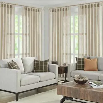 WEST LAKE Bailey Oatmeal Tan Pinch Pleated Semi Sheer Curtain Panels 84 Inches Length with Hooks,Boho Light Filtering Drapes for Bedroom Living Room,Rustic Textured Window Treatment,40" Wx84 Lx2