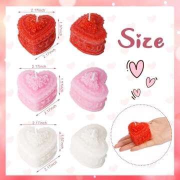 6 Pcs Valentine's Day Heart Candles- Love Heart Shape Scented Candles- Handmade Aromatherapy Candles for Valentine's Day, Wedding, Anniversary, Birthday, Home Decor (Red, White, Pink)