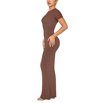 REORIA Women's Summer Sexy Casual Lounge Long Dress Elegant Wedding Guest Short Sleeve Crew Neck Bod...