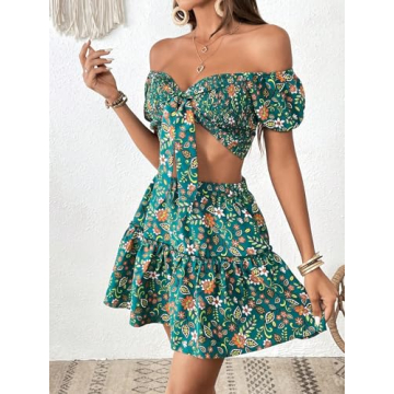 MakeMeChic Women's Floral Print 2 Piece Outfit Set