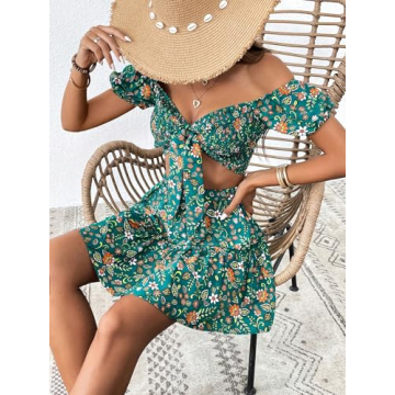 MakeMeChic Women's Floral Print 2 Piece Outfit Set