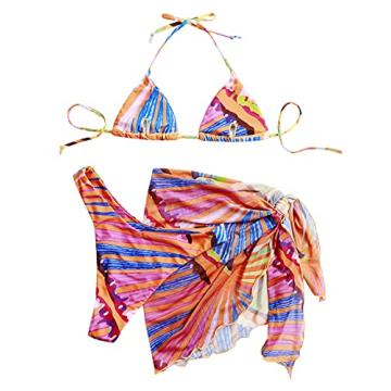 Romwe Women's 3 Pack Cheeky Bikini with Beach Skirt