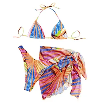 Romwe Women's 3 Pack Cheeky Bikini with Beach Skirt