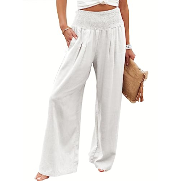 ANRABESS Women Linen Palazzo Pants Summer Boho Wide Leg High Waist Casual Lounge Pant 2024 Beach Tra...