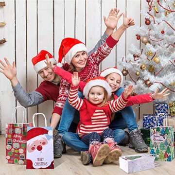 Gejoy 12 Pieces Christmas Paper Bags Goody Gifts Bags with Handle for Christmas Holiday Party Favors