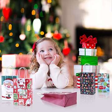 Gejoy 12 Pieces Christmas Paper Bags Goody Gifts Bags with Handle for Christmas Holiday Party Favors