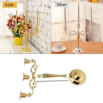 Hilitand 3 Arms Metal Candle Holder European Candelabra Wedding Candlestick Home Decor (Gold)