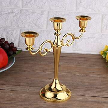 Hilitand 3 Arms Metal Candle Holder European Candelabra Wedding Candlestick Home Decor (Gold)