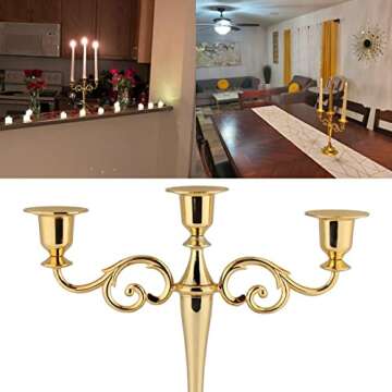 Hilitand 3 Arms Metal Candle Holder European Candelabra Wedding Candlestick Home Decor (Gold)