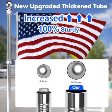 Anovo Flag Pole Kit- Stainless Steel Flag Poles with1 Inch Metal 360° Rotating Flag Pole Rings Clip...