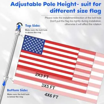 Anovo Flag Pole Kit- Stainless Steel Flag Poles with1 Inch Metal 360° Rotating Flag Pole Rings Clips, Two-Position Flag Pole Holder Brackets Mounting for Outside House Outdoor Porch (6 FT - Sliver)