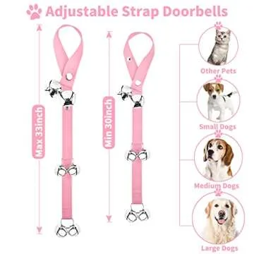 JIMEJV 2 Pack Dog Doorbells, Pet Training Bells for Go Outside Potty Training and Communication Device Large Loud Dog Bell Cat Puppy Interactive Toys Adjustable Strap Door Bell (Pink)