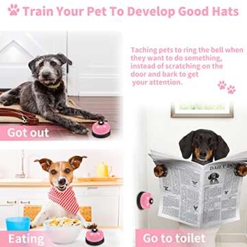 JIMEJV 2 Pack Dog Doorbells, Pet Training Bells for Go Outside Potty Training and Communication Device Large Loud Dog Bell Cat Puppy Interactive Toys Adjustable Strap Door Bell (Pink)