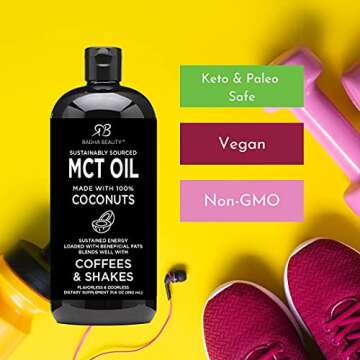 Premium MCT Oil from Non-GMO Coconuts - 31.6oz. Keto, Paleo, Gluten Free and Vegan Approved.