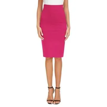 EXCHIC Women's High Waist Bodycon Midi Pencil Skirt (M, Rose)