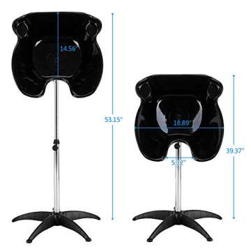Mefeir Black Portable Shampoo Sink with Adjustable Height & Drain,Salon Hair Washing Basin Barber De...
