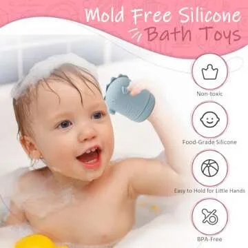 Baby Bath Toys, iselyn 4Packs Bath Toys for Kids Ages 1-3 Silicone Mold Free Bath Toys for Toddlers Non-Toxic Dishwasher Safe Bathtub Toys-Marine Animal