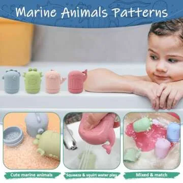 Baby Bath Toys, iselyn 4Packs Bath Toys for Kids Ages 1-3 Silicone Mold Free Bath Toys for Toddlers Non-Toxic Dishwasher Safe Bathtub Toys-Marine Animal