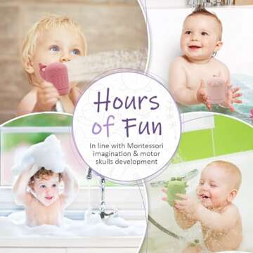 Baby Bath Toys, iselyn 4Packs Bath Toys for Kids Ages 1-3 Silicone Mold Free Bath Toys for Toddlers Non-Toxic Dishwasher Safe Bathtub Toys-Marine Animal