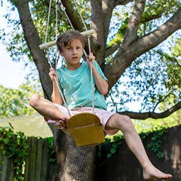 JumpTastic Wood Tree Swing Seat, Hanging Tree Skateboard Swing with Tree Strap and Carabinerfor Kids