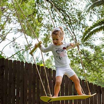 JumpTastic Wood Tree Swing Seat, Hanging Tree Skateboard Swing with Tree Strap and Carabinerfor Kids