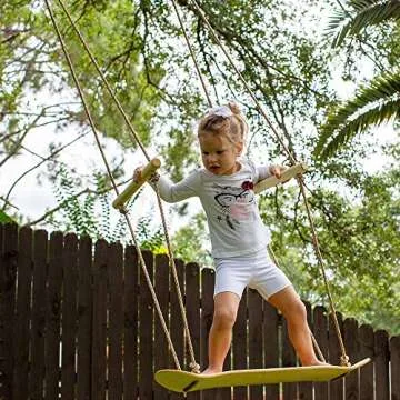 JumpTastic Wood Tree Swing Seat, Hanging Tree Skateboard Swing with Tree Strap and Carabinerfor Kids