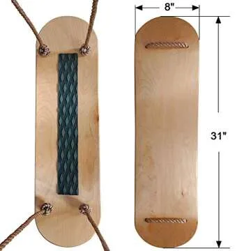 JumpTastic Wood Tree Swing Seat, Hanging Tree Skateboard Swing with Tree Strap and Carabinerfor Kids