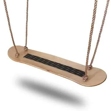 JumpTastic Wood Tree Swing Seat, Hanging Tree Skateboard Swing with Tree Strap and Carabinerfor Kids