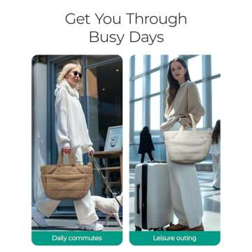 BAGSMART Plush Tote Bag for Women, Cozy Winter Handbag with Zipper