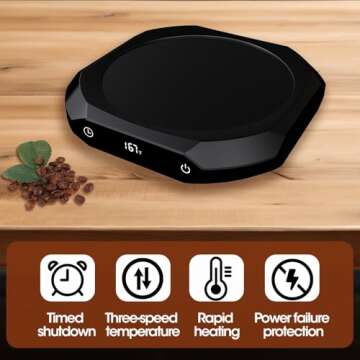 Mug Warmer for Desk - 36W Smart Coffee Cup Warmer with Timer, Auto Shut Off, 3 Heat Settings, Keep Your Coffee Warm for Office Hours,Perfect Coffee Gifts (Black)
